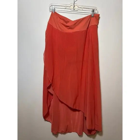 Halara High Waisted High Low Ruffle Pocket Flare Mesh Casual Regular Maxi Skirt - Picture 5 of 6